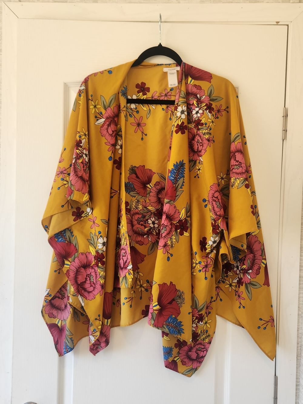 Maurices Mustard Yellow Floral Kimono S Euc